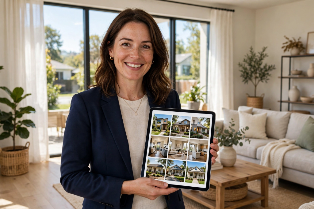 Real estate agent using AI tools illustration