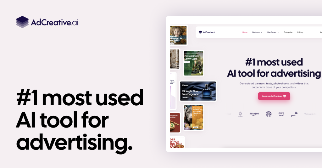 AdCreative.ai homepage — AI tool for advertising that generates ad banners, texts, photoshoots and videos