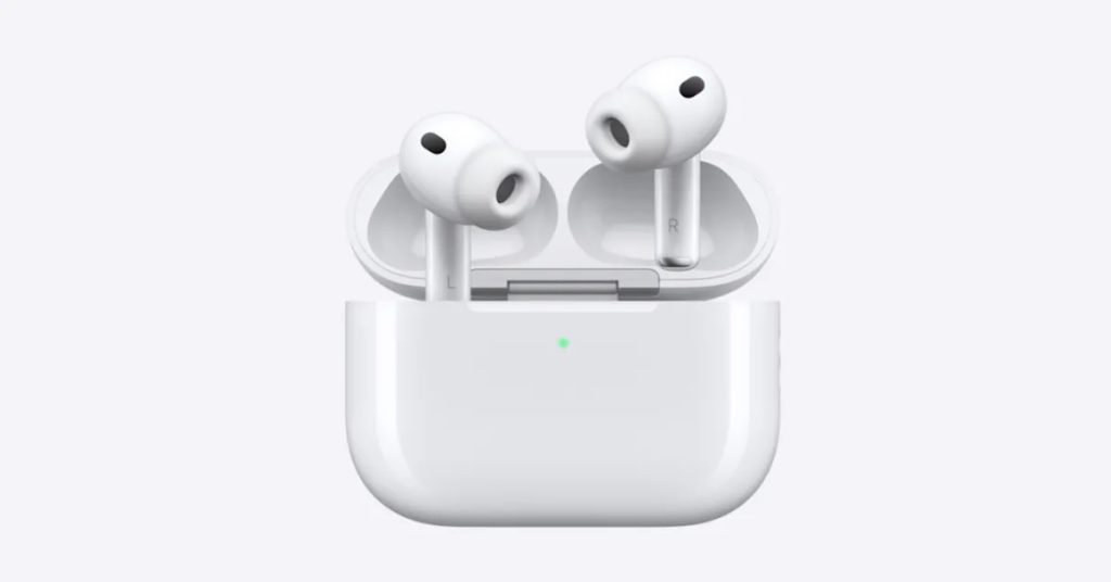 Apple AirPods Pro 3 earbuds in an open charging case