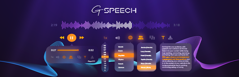 GSpeech WordPress text-to-speech plugin banner