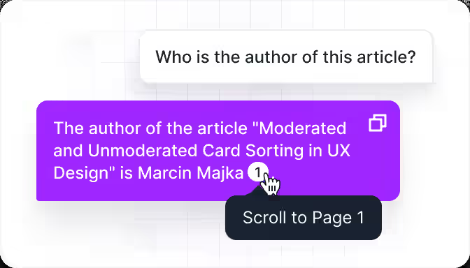 ChatPDF answering a question about a PDF with a citation link to the source page