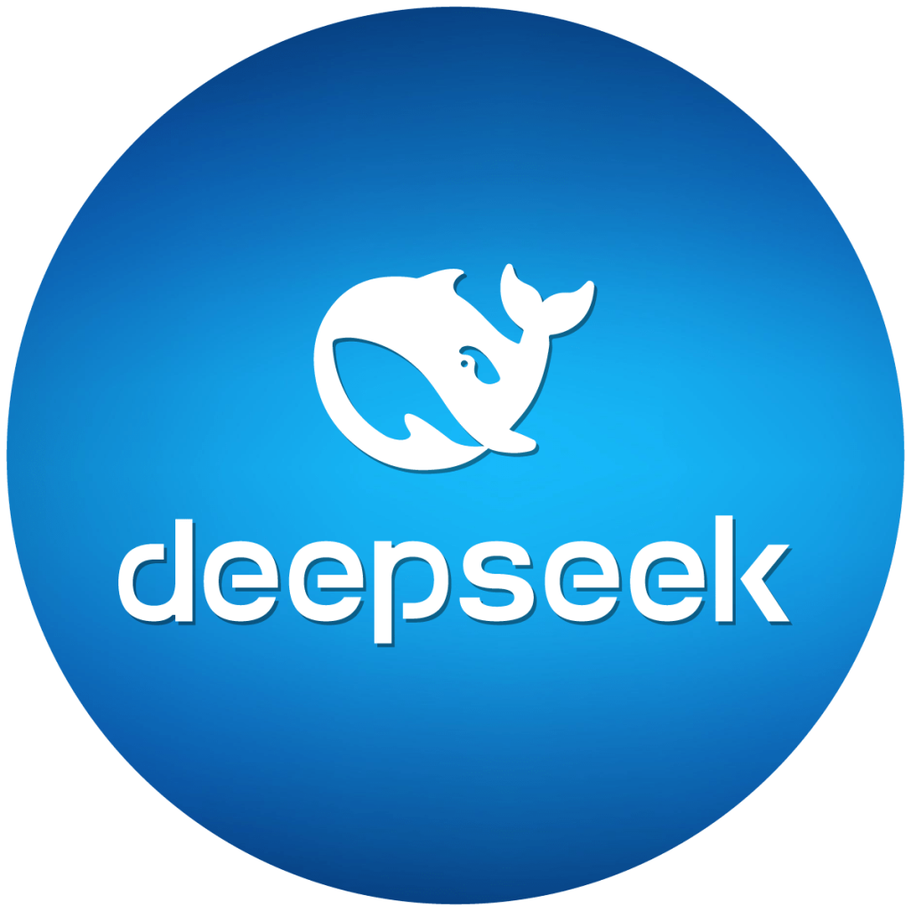 DeepSeek logo - blue circle with white whale icon and deepseek wordmark