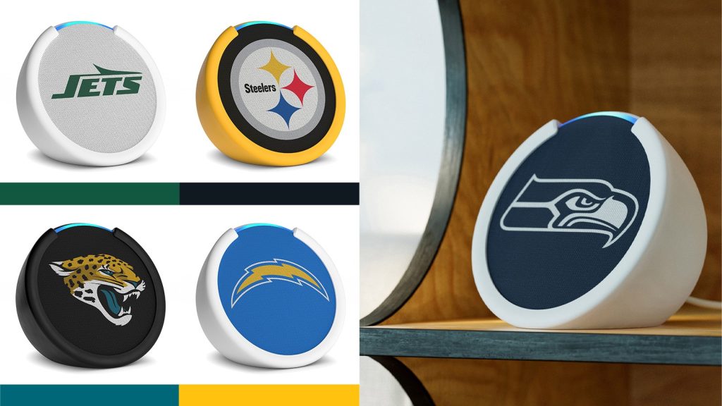 Echo Pop NFL Edition smart speaker with official team branding