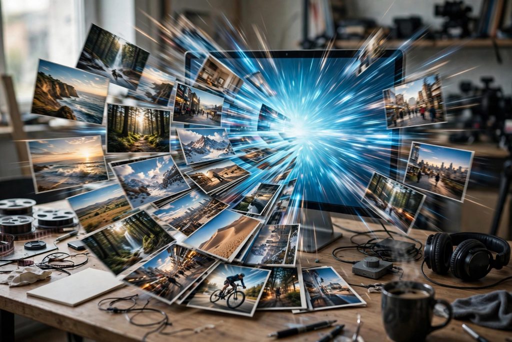 Illustration of rapid AI video generation and editing