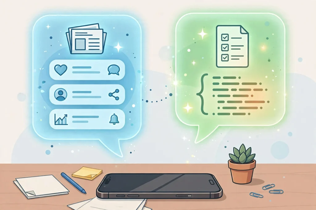 Illustration of two AI chat assistants compared on a smartphone