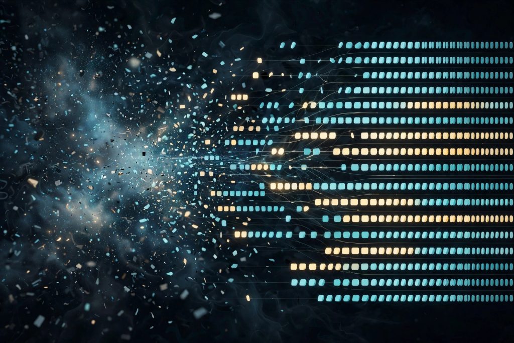 Illustration of a diffusion AI model generating text in parallel