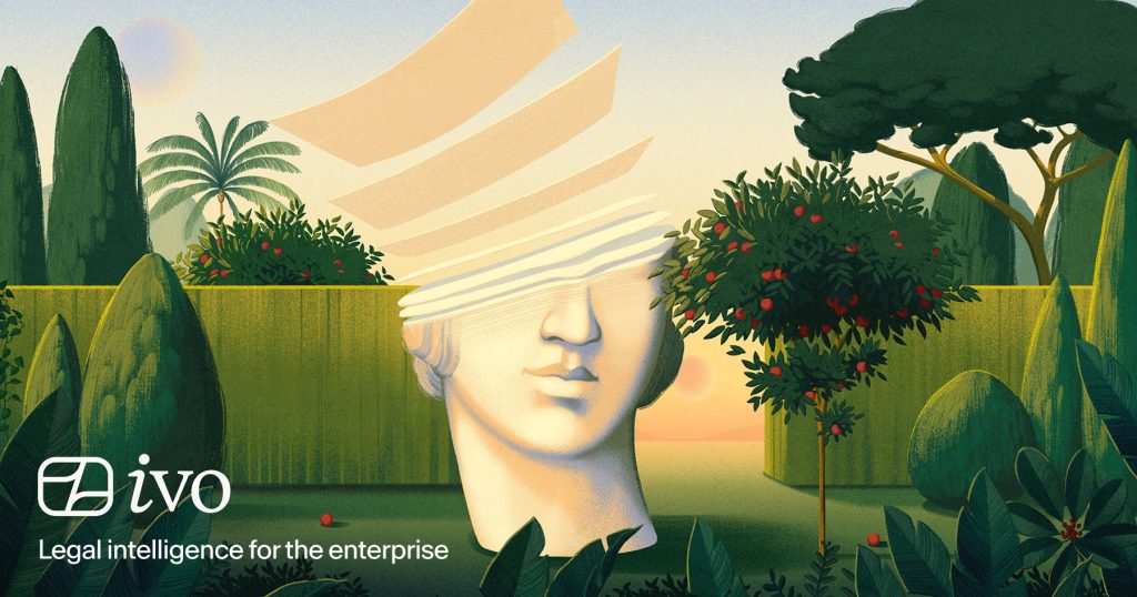 Official Ivo brand illustration with Ivo logo and tagline Legal intelligence for the enterprise