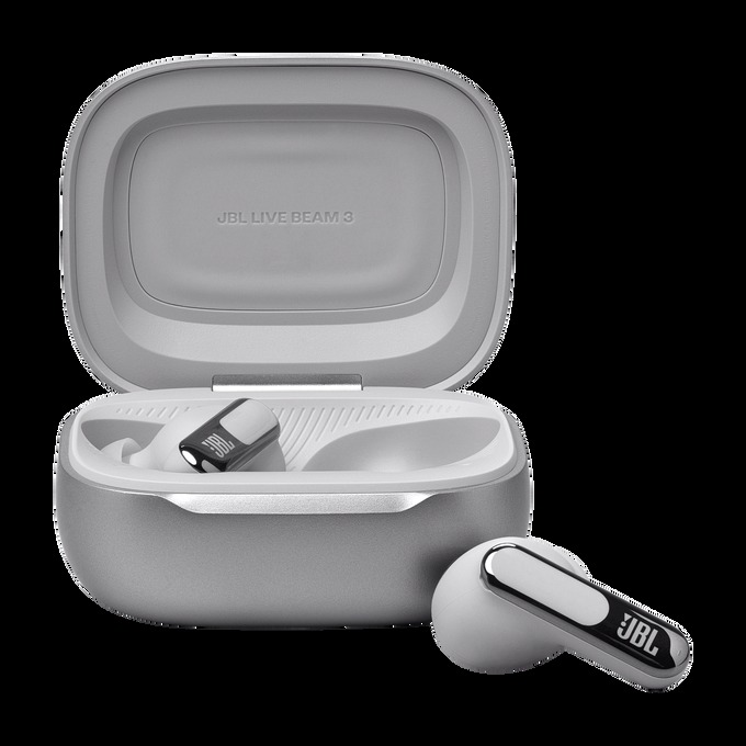 JBL Live Beam 3 earbuds and charging case