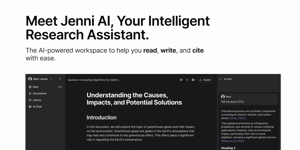 Official Jenni AI brand graphic: Meet Jenni AI, your intelligent research assistant
