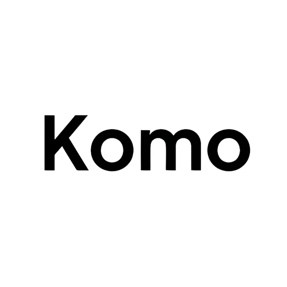 Black Komo wordmark logo of the Komo AI search engine on white