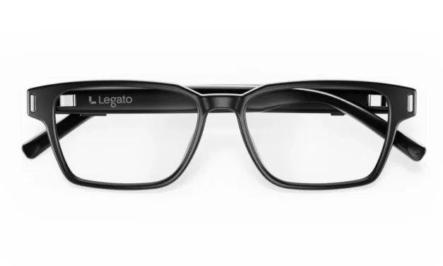 Legato Frames AI hearing glasses, black rectangular frames
