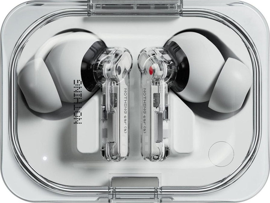 Nothing Ear (a) earbuds and transparent charging case