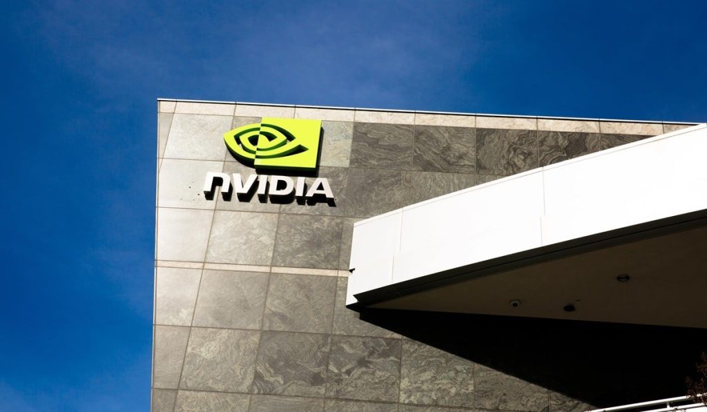 Nvidia logo on its headquarters building