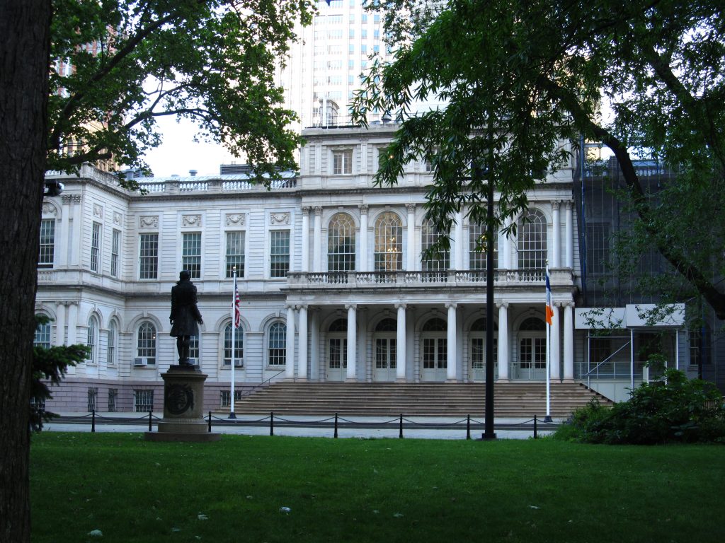 New York City Hall, where the City Council is holding today's AI risk hearing