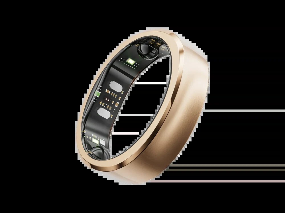 RingConn Gen 3 smart ring in a brushed gold finish showing its inner sensors