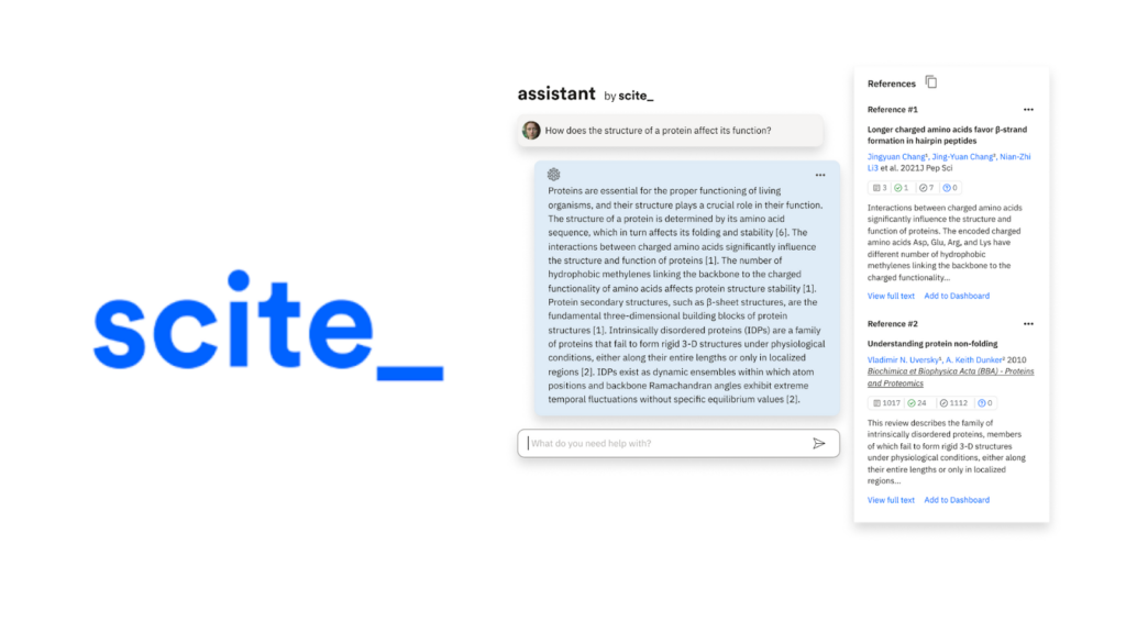Scite AI logo and Scite Assistant interface