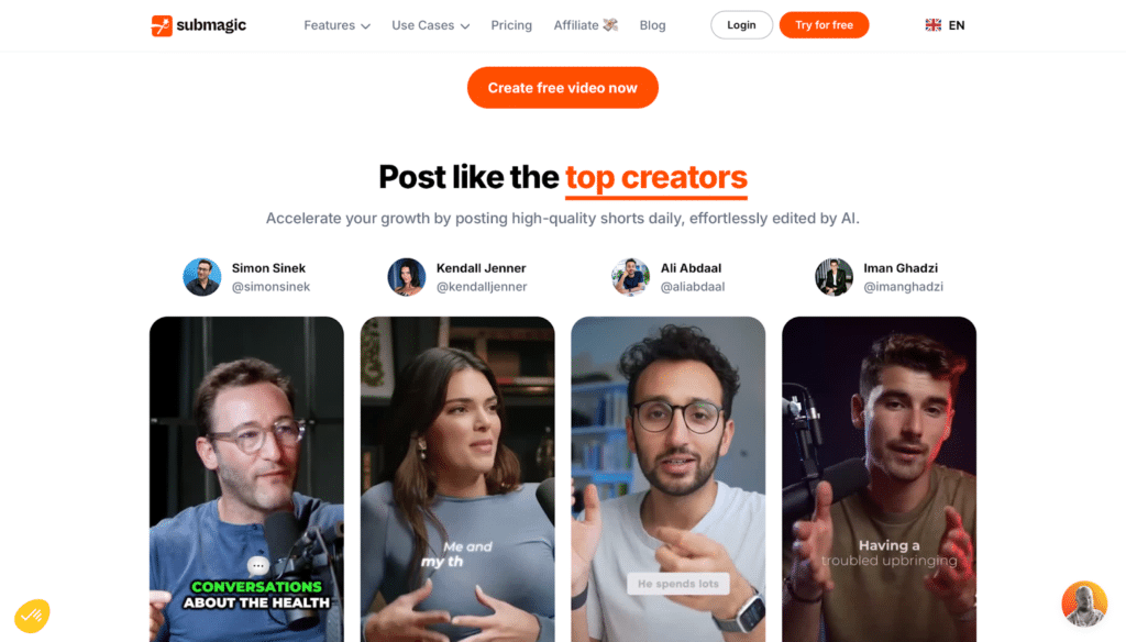 Submagic AI caption editor adding animated captions and B-roll to a short video