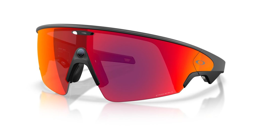 Oakley Meta Vanguard smart sport glasses with orange Prizm lens and nose-bridge camera