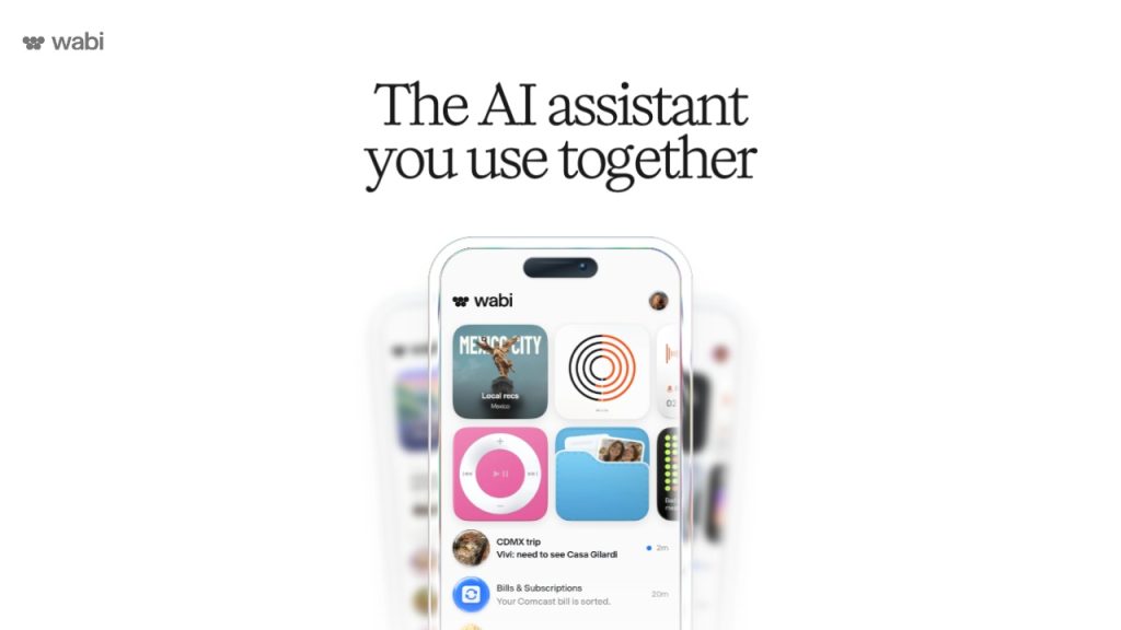 Wabi app on a phone under the tagline "The AI assistant you use together"